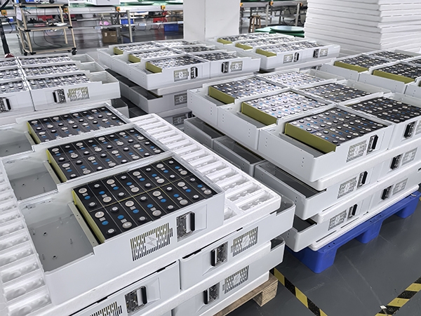 Lithium iron phosphate battery packs in the workshop