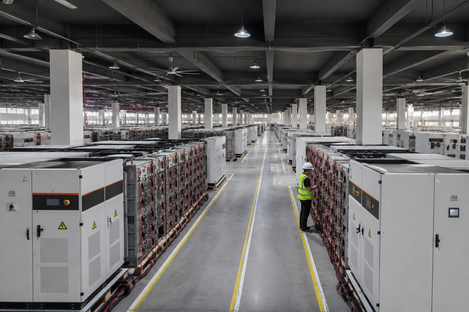 Factory floor with energy storage equipment