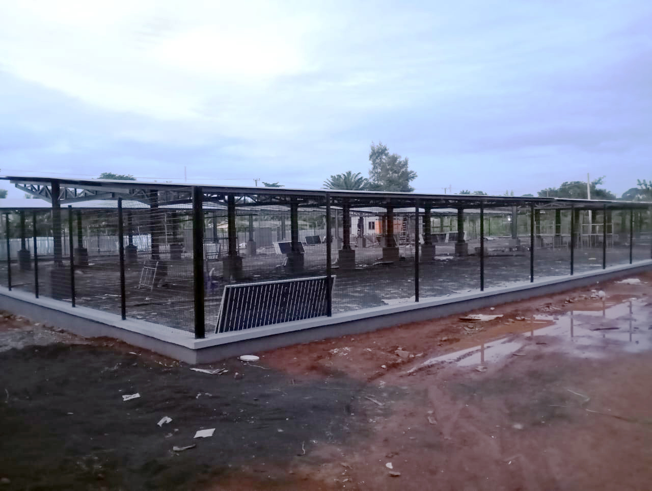 Solar carport structure during construction in Nsukka